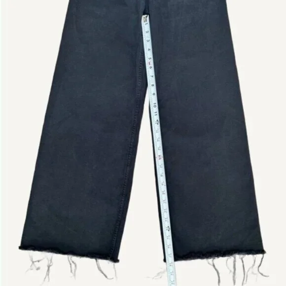 Zara High Rise Wide Leg Raw Hem Charcoal Denim Jeans Black Size 6 - Picture 9 of 11